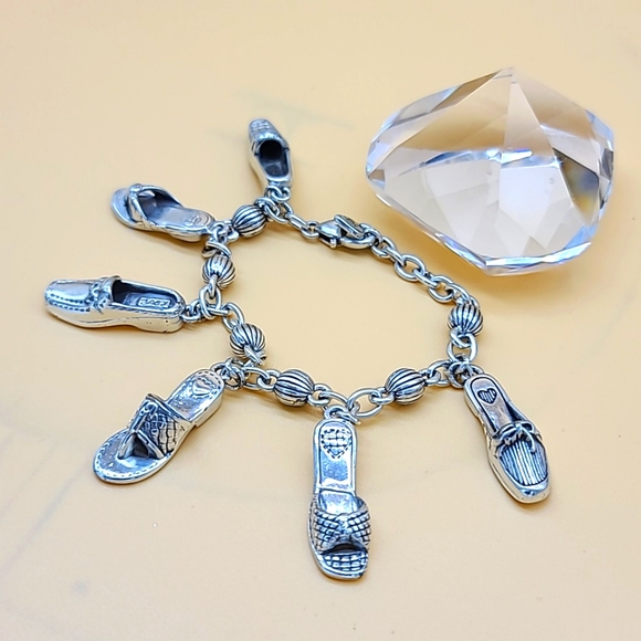 Brighton "SHOE LOVE" Detailed Silver Sandal, Slide, & Loafer 6-Charm Bracelet 👠 - Picture 4 of 16